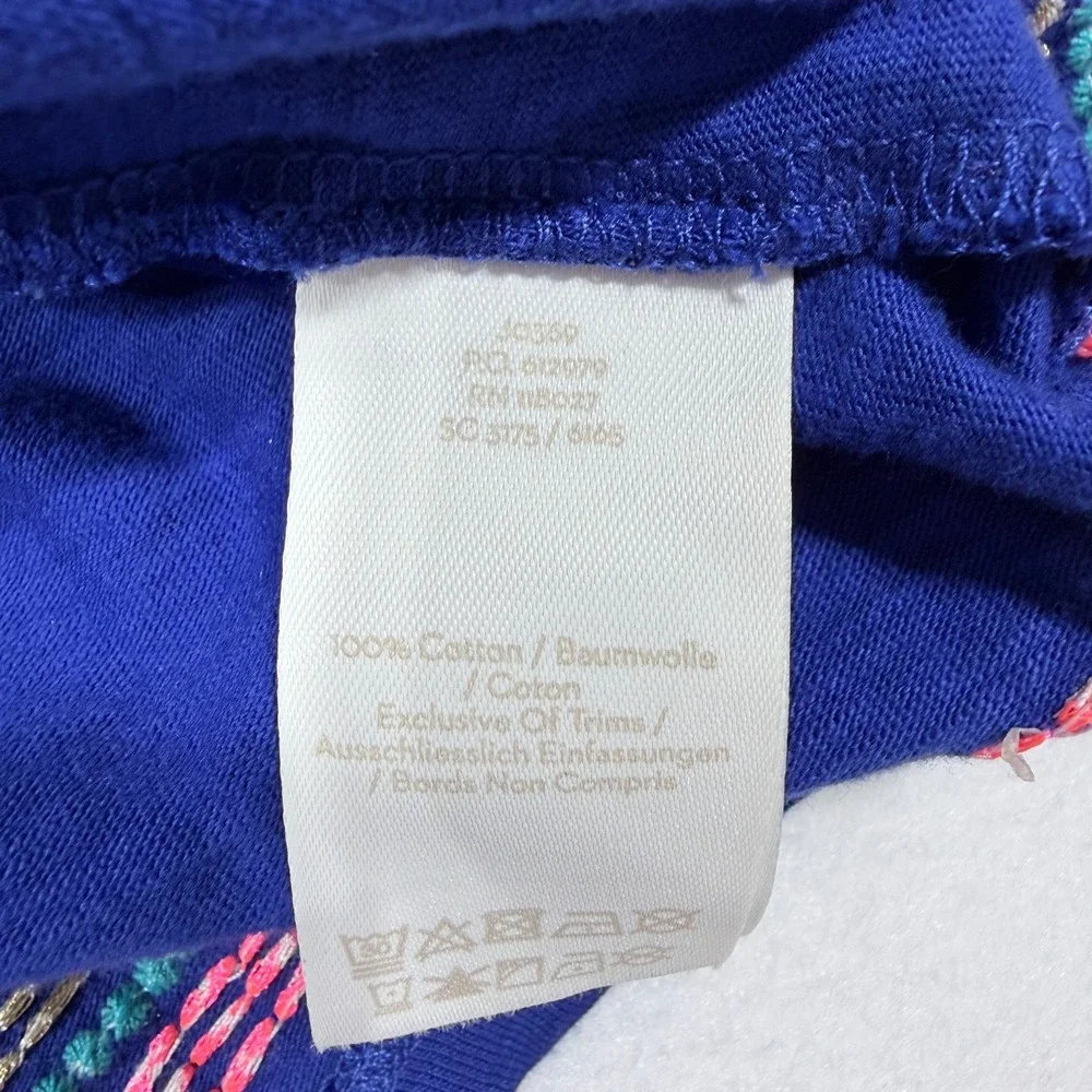 Boden Rosanna Embroidered Jersey Tunic‎ Dress Blue 3/4 Sleeve Swim Cover Up SZ 6